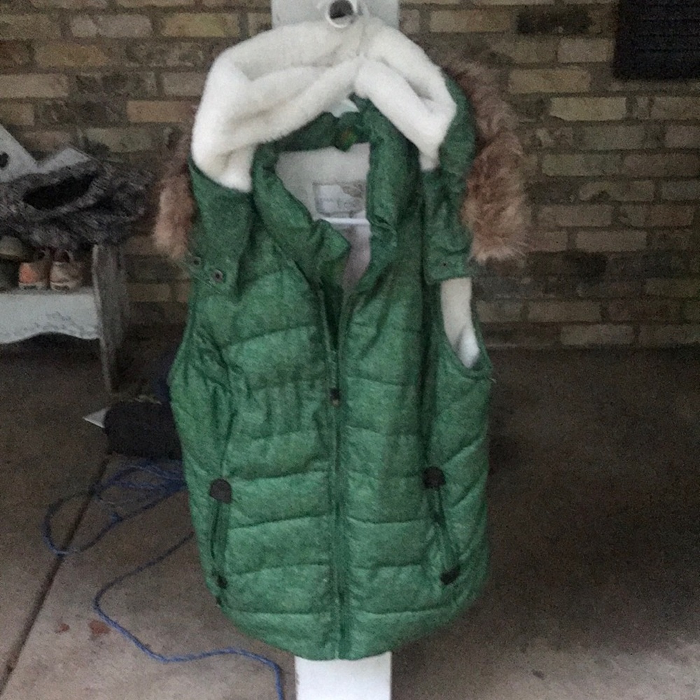 Green Tea size medium vest with removable fur hood.